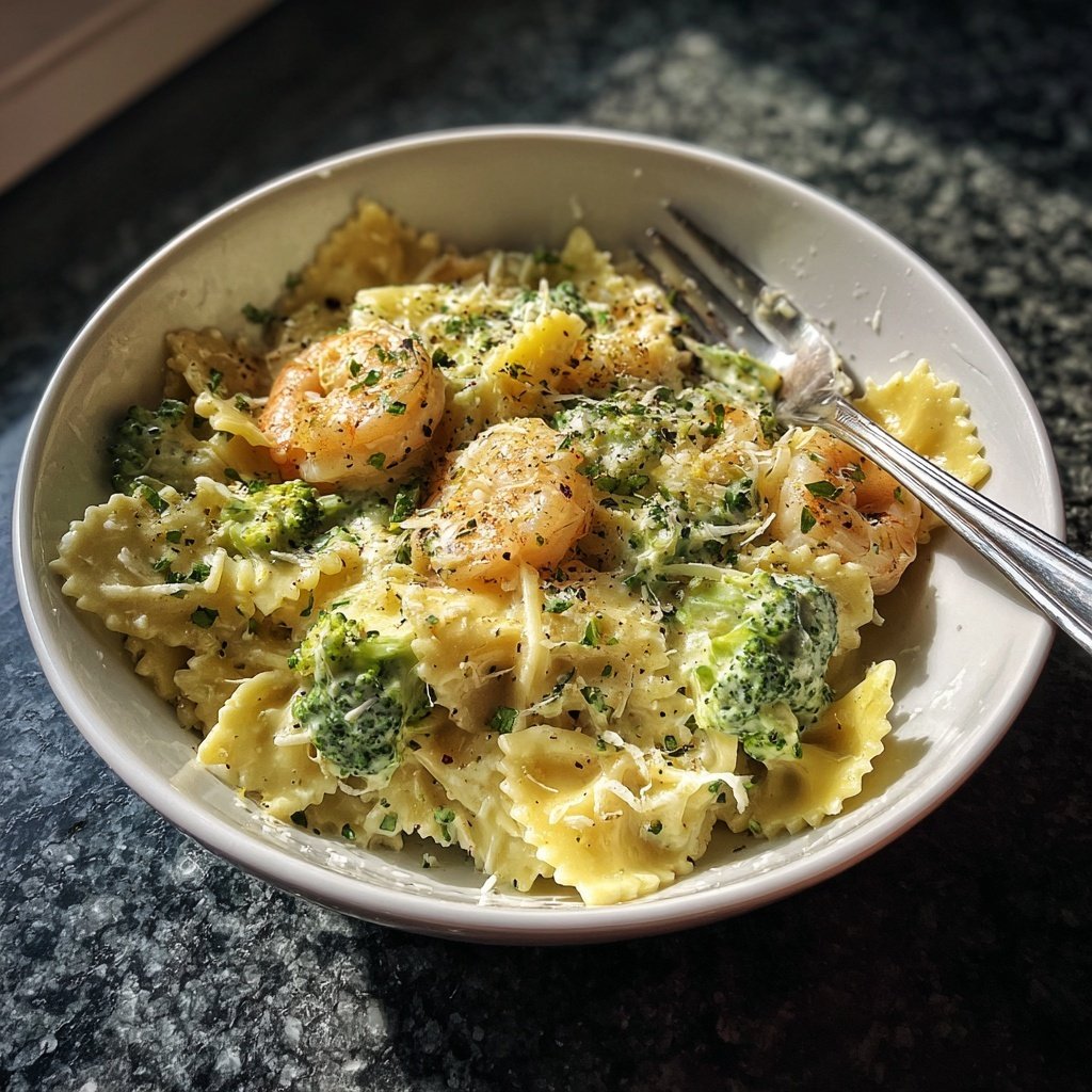 Shrimp And Broccoli Cream Pasta