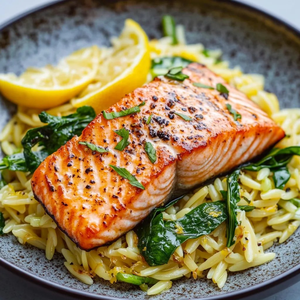 Seared Salmon with Lemon Orzo