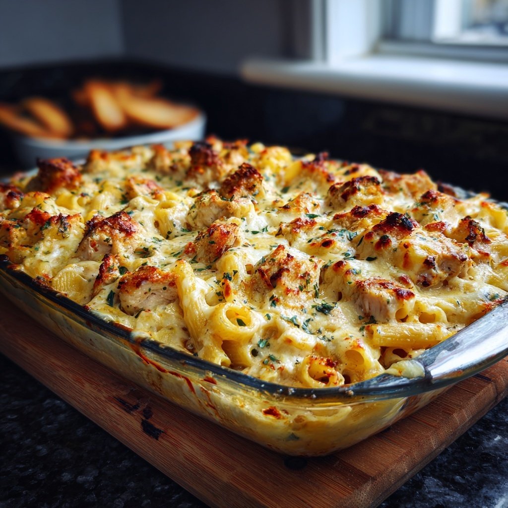 Creamy Garlic Chicken Pasta Bake