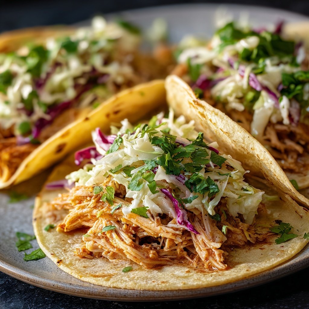 Shredded Chicken Tacos With Lime Slaw