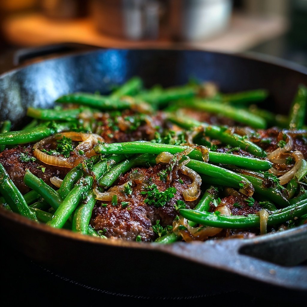 Hamburger Meat And Green Bean Skillet
