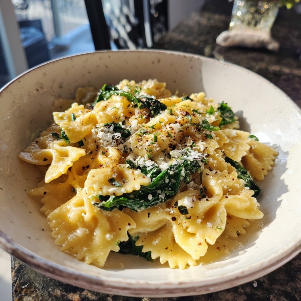Creamy Bow Tie Pasta With Spinach And Parmesan