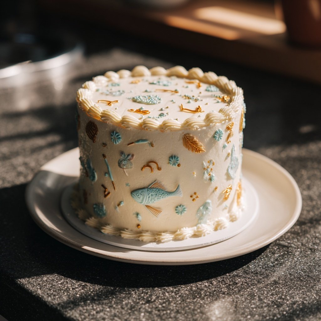 Minimal White Pisces Birthday Cake